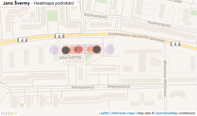 Mapa Jana Švermy - Firmy v ulici.