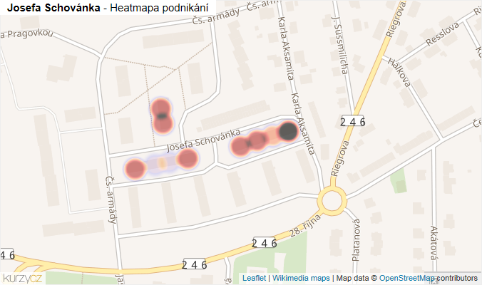 Mapa Josefa Schovánka - Firmy v ulici.