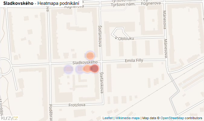 Mapa Sladkovského - Firmy v ulici.