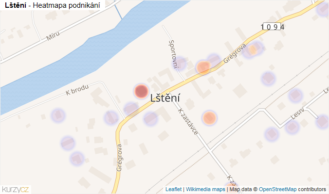Mapa Lštění - Firmy v části obce.