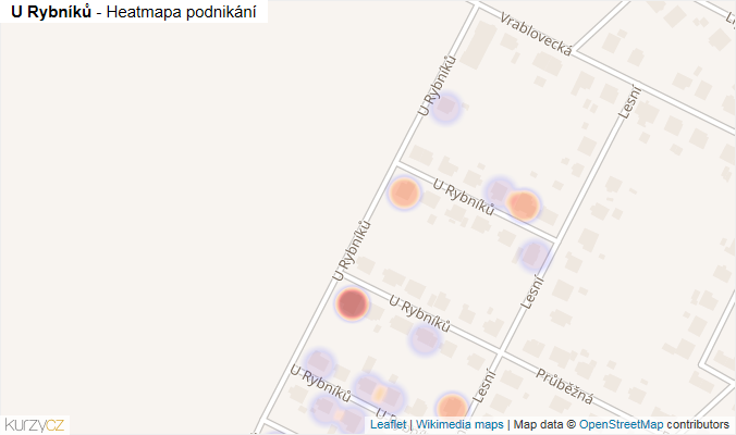 Mapa U Rybníků - Firmy v ulici.