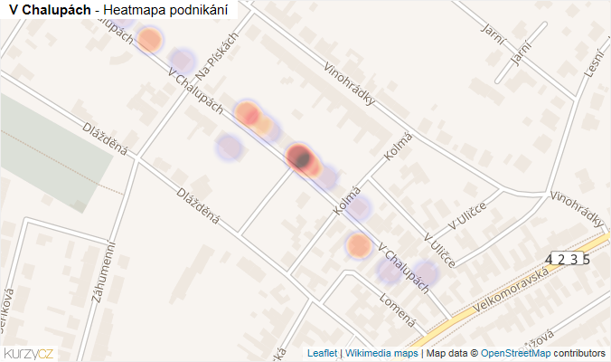 Mapa V Chalupách - Firmy v ulici.