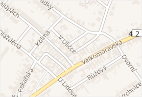 V Uličce v obci Lužice - mapa ulice