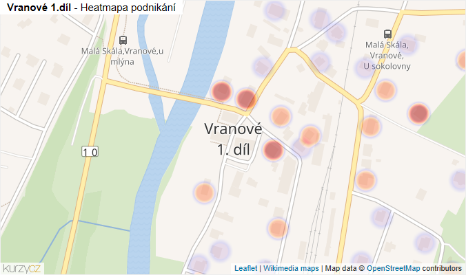 Mapa Vranové 1.díl - Firmy v části obce.
