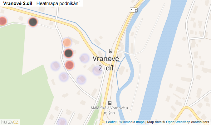 Mapa Vranové 2.díl - Firmy v části obce.