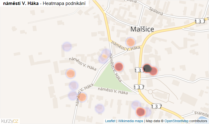 Mapa náměstí V. Háka - Firmy v ulici.