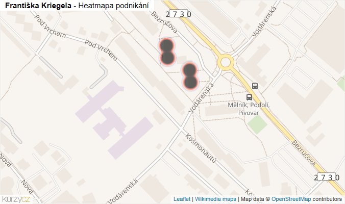 Mapa Františka Kriegela - Firmy v ulici.