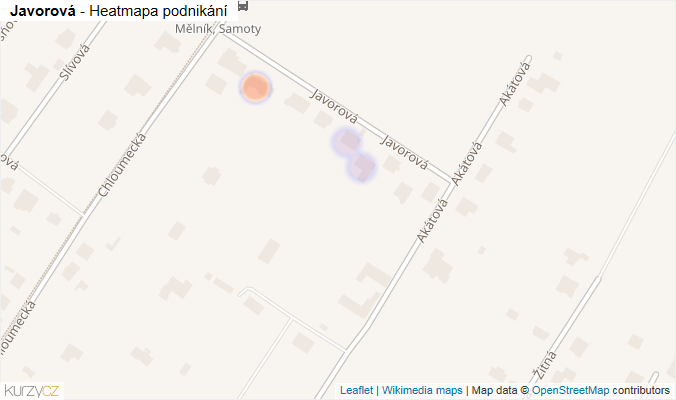 Mapa Javorová - Firmy v ulici.