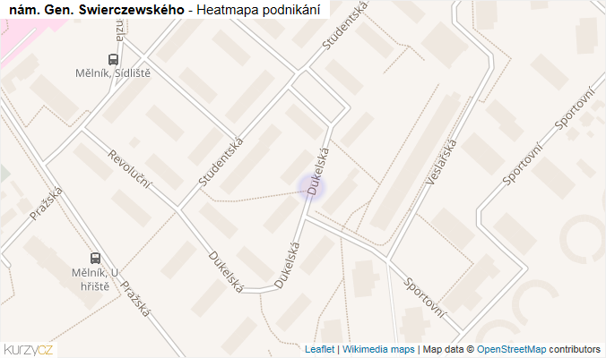 Mapa nám. Gen. Swierczewského - Firmy v ulici.
