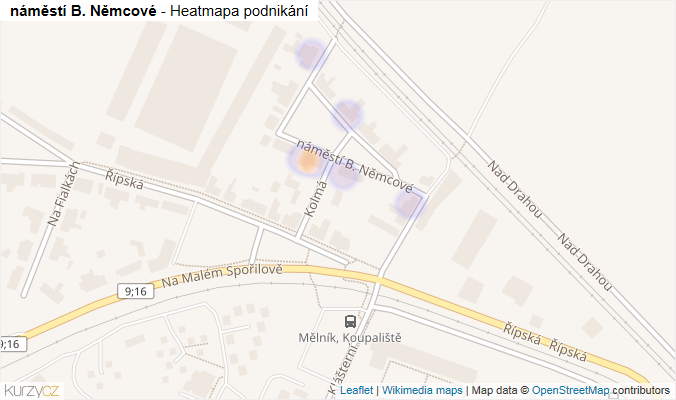Mapa náměstí B. Němcové - Firmy v ulici.