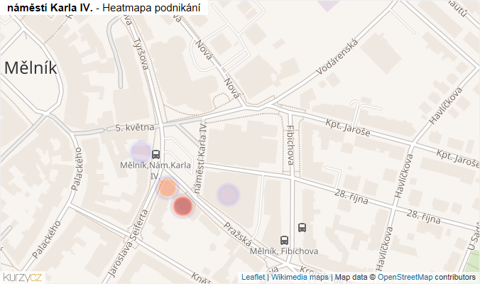 Mapa náměstí Karla IV. - Firmy v ulici.