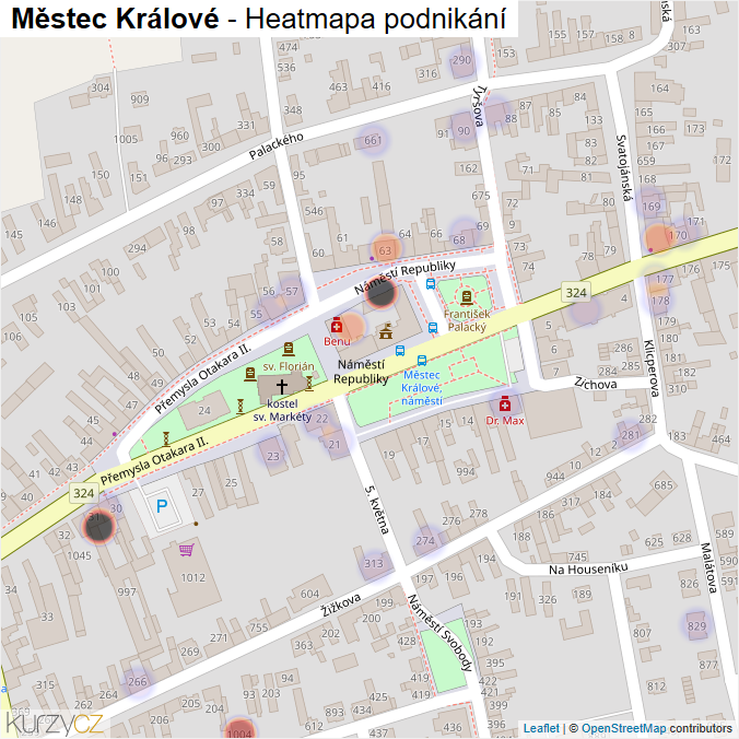 Mapa Městec Králové - Firmy v obci.