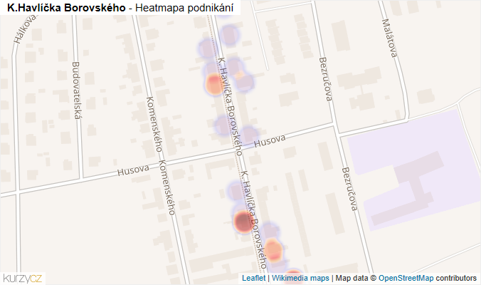 Mapa K.Havlíčka Borovského - Firmy v ulici.