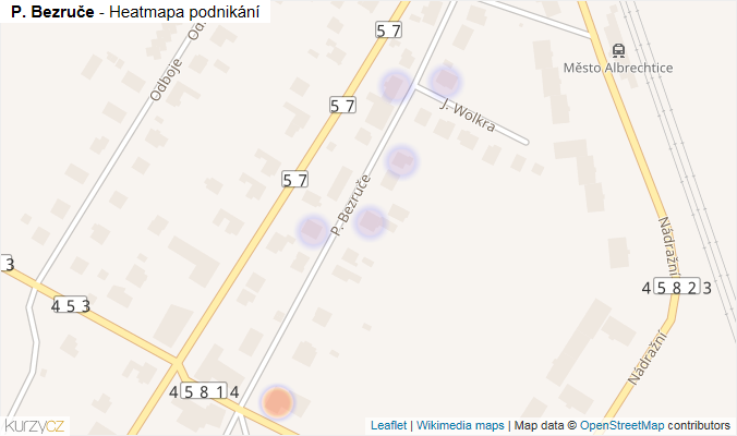 Mapa P. Bezruče - Firmy v ulici.