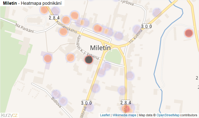 Mapa Miletín - Firmy v části obce.