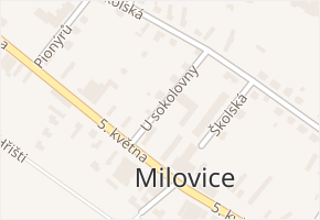 U sokolovny v obci Milovice - mapa ulice