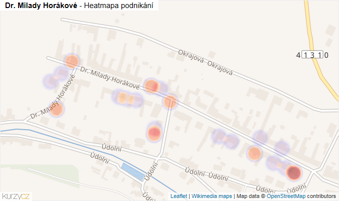 Mapa Dr. Milady Horákové - Firmy v ulici.