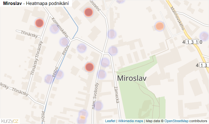 Mapa Miroslav - Firmy v části obce.