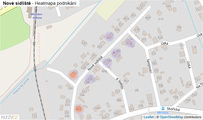 Mapa Nové sídliště - Firmy v ulici.
