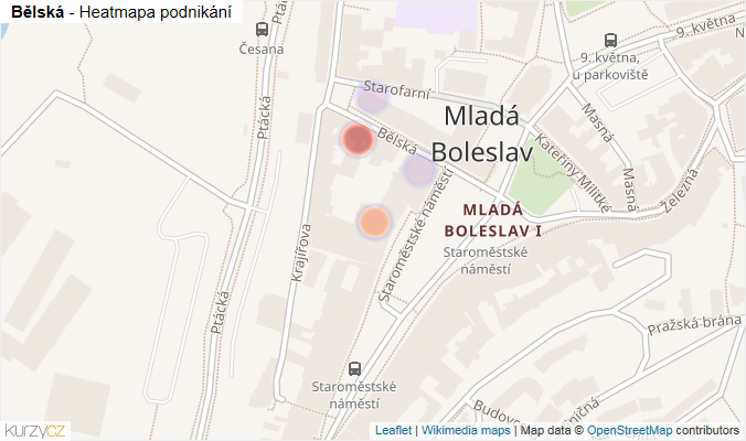 Mapa Bělská - Firmy v ulici.