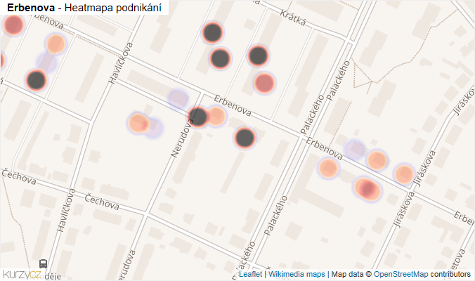 Mapa Erbenova - Firmy v ulici.