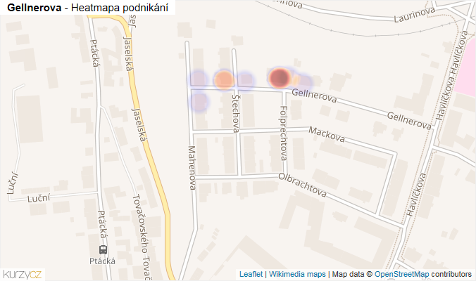 Mapa Gellnerova - Firmy v ulici.