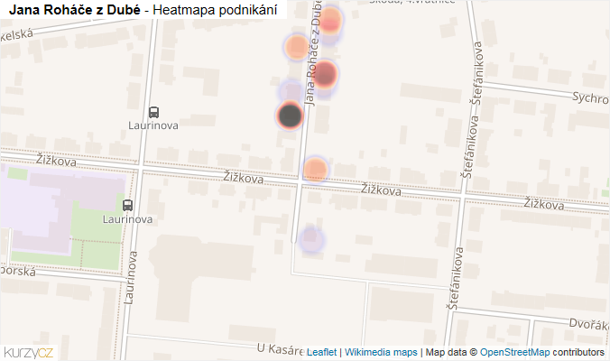 Mapa Jana Roháče z Dubé - Firmy v ulici.