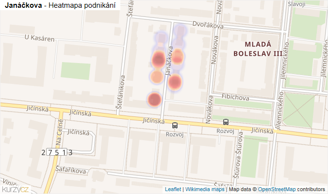 Mapa Janáčkova - Firmy v ulici.