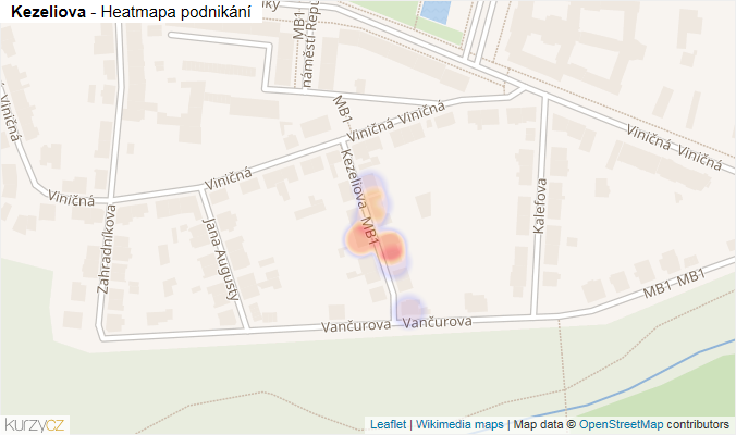 Mapa Kezeliova - Firmy v ulici.