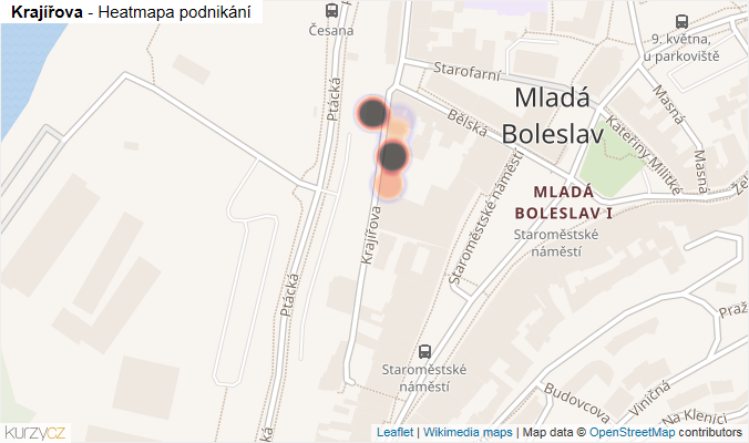 Mapa Krajířova - Firmy v ulici.