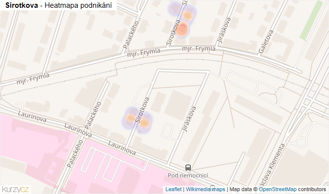 Mapa Sirotkova - Firmy v ulici.