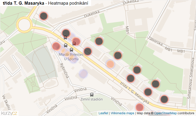 Mapa třída T. G. Masaryka - Firmy v ulici.