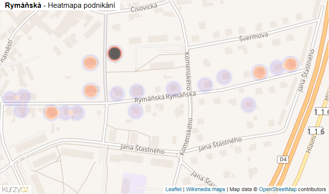 Mapa Rymáňská - Firmy v ulici.