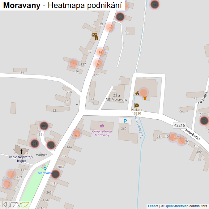 Mapa Moravany - Firmy v obci.