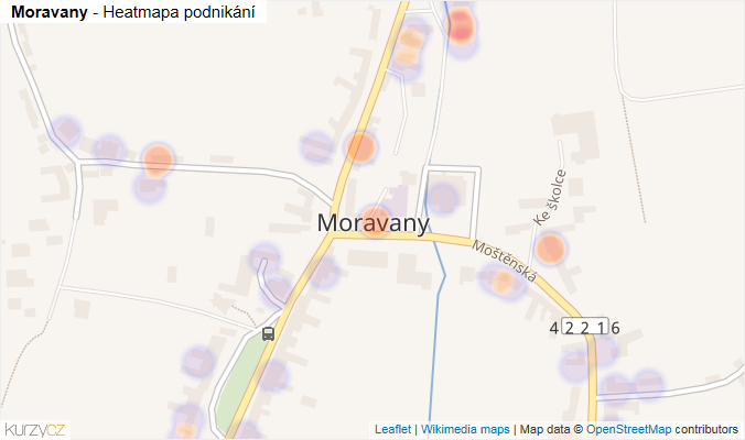 Mapa Moravany - Firmy v části obce.
