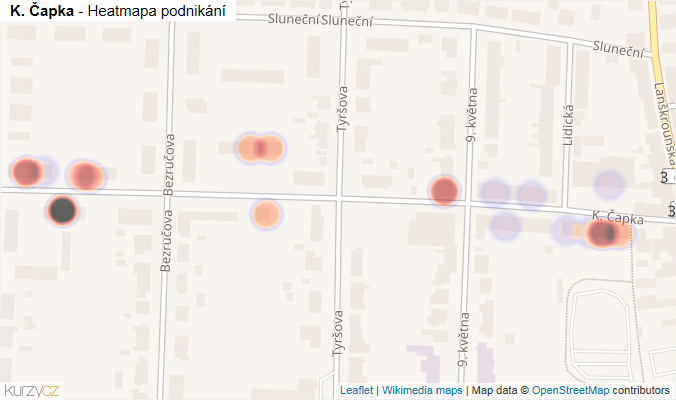 Mapa K. Čapka - Firmy v ulici.