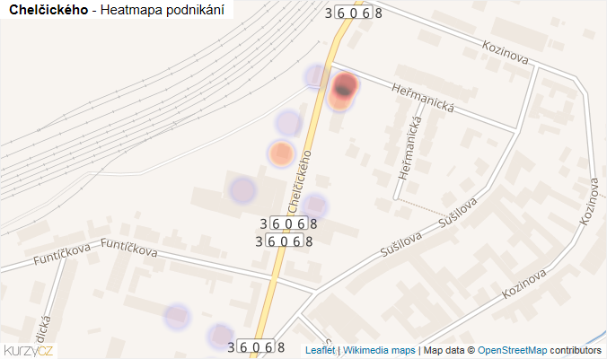 Mapa Chelčického - Firmy v ulici.