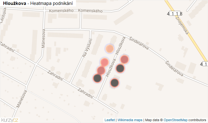 Mapa Hloužkova - Firmy v ulici.