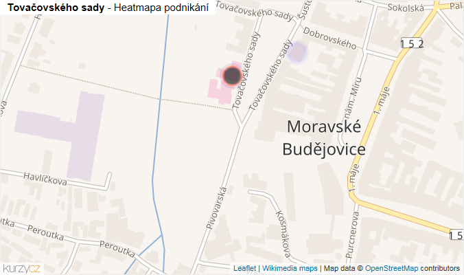 Mapa Tovačovského sady - Firmy v ulici.