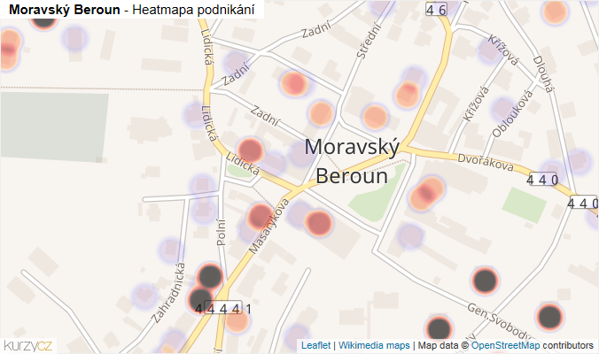 Mapa Moravský Beroun - Firmy v části obce.