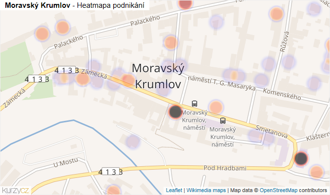Mapa Moravský Krumlov - Firmy v části obce.