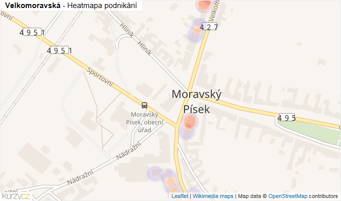 Mapa Velkomoravská - Firmy v ulici.