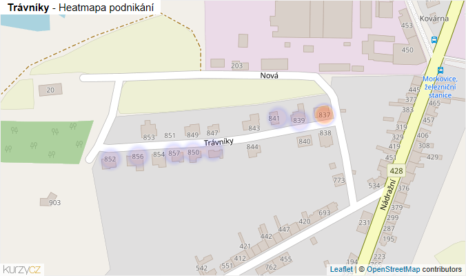Mapa Trávníky - Firmy v ulici.