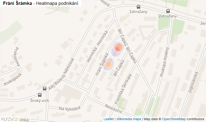 Mapa Fráni Šrámka - Firmy v ulici.
