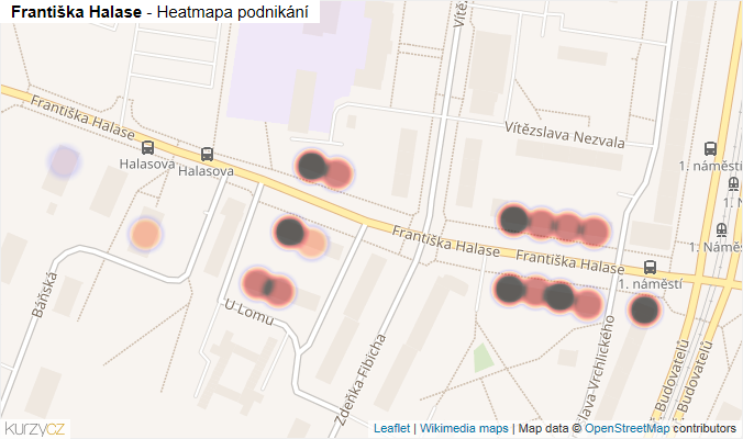 Mapa Františka Halase - Firmy v ulici.