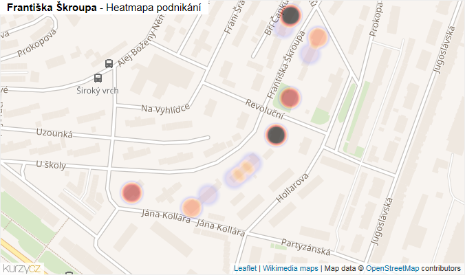 Mapa Františka Škroupa - Firmy v ulici.