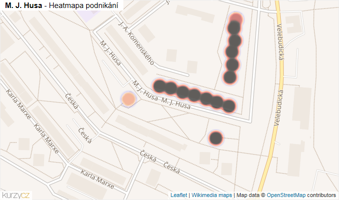 Mapa M. J. Husa - Firmy v ulici.