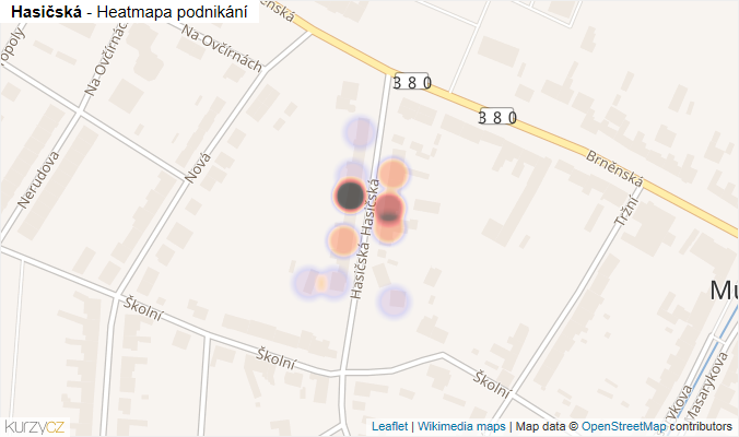Mapa Hasičská - Firmy v ulici.