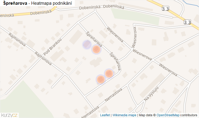 Mapa Špreňarova - Firmy v ulici.