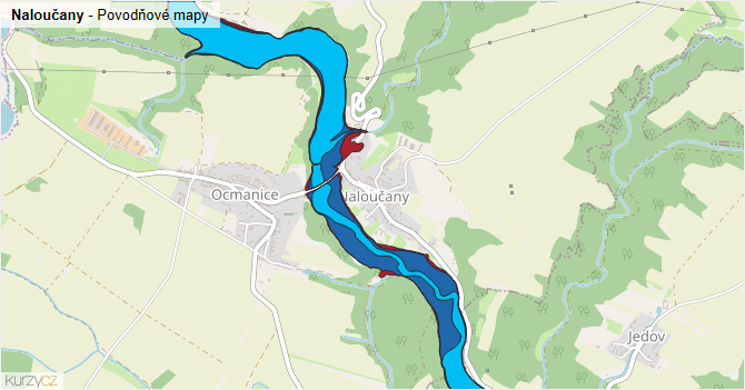Naloučany - záplavové mapy stoleté vody